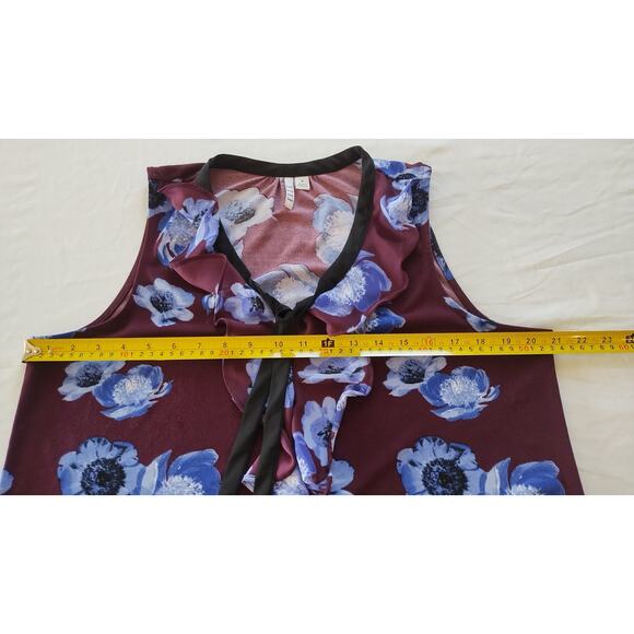 Elle Floral Print Tank Top sleeveless Ruffle Tie front Blouse Size M - Picture 7 of 9